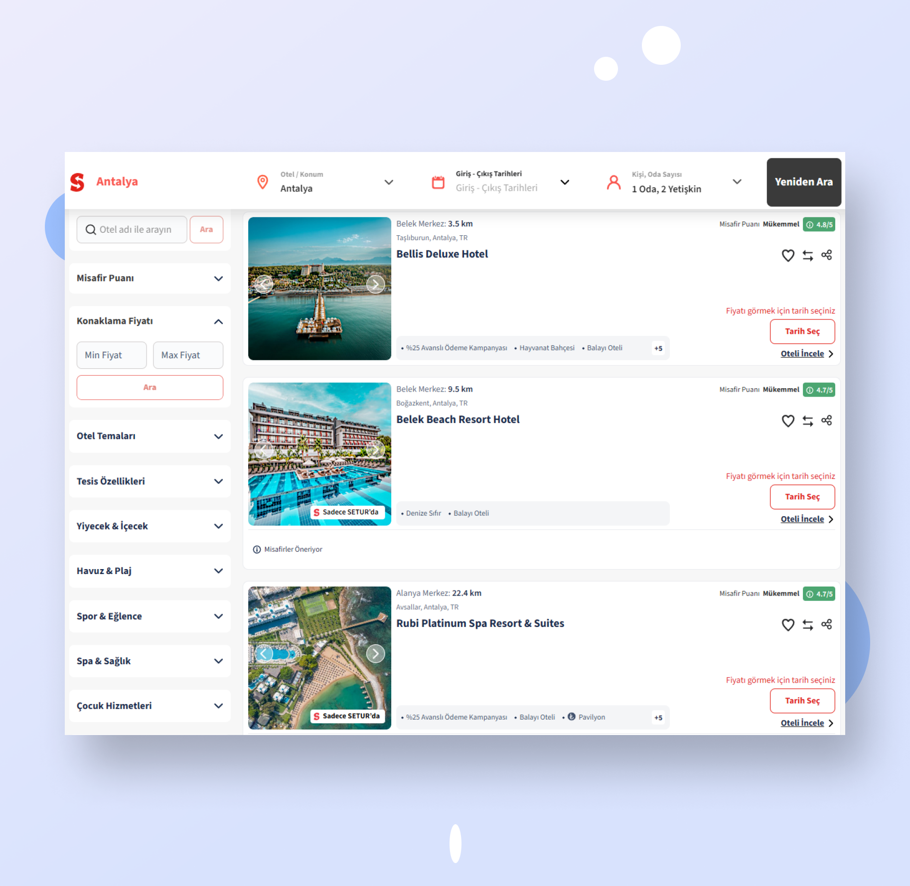 setur.com.tr.com Otel Listeleme